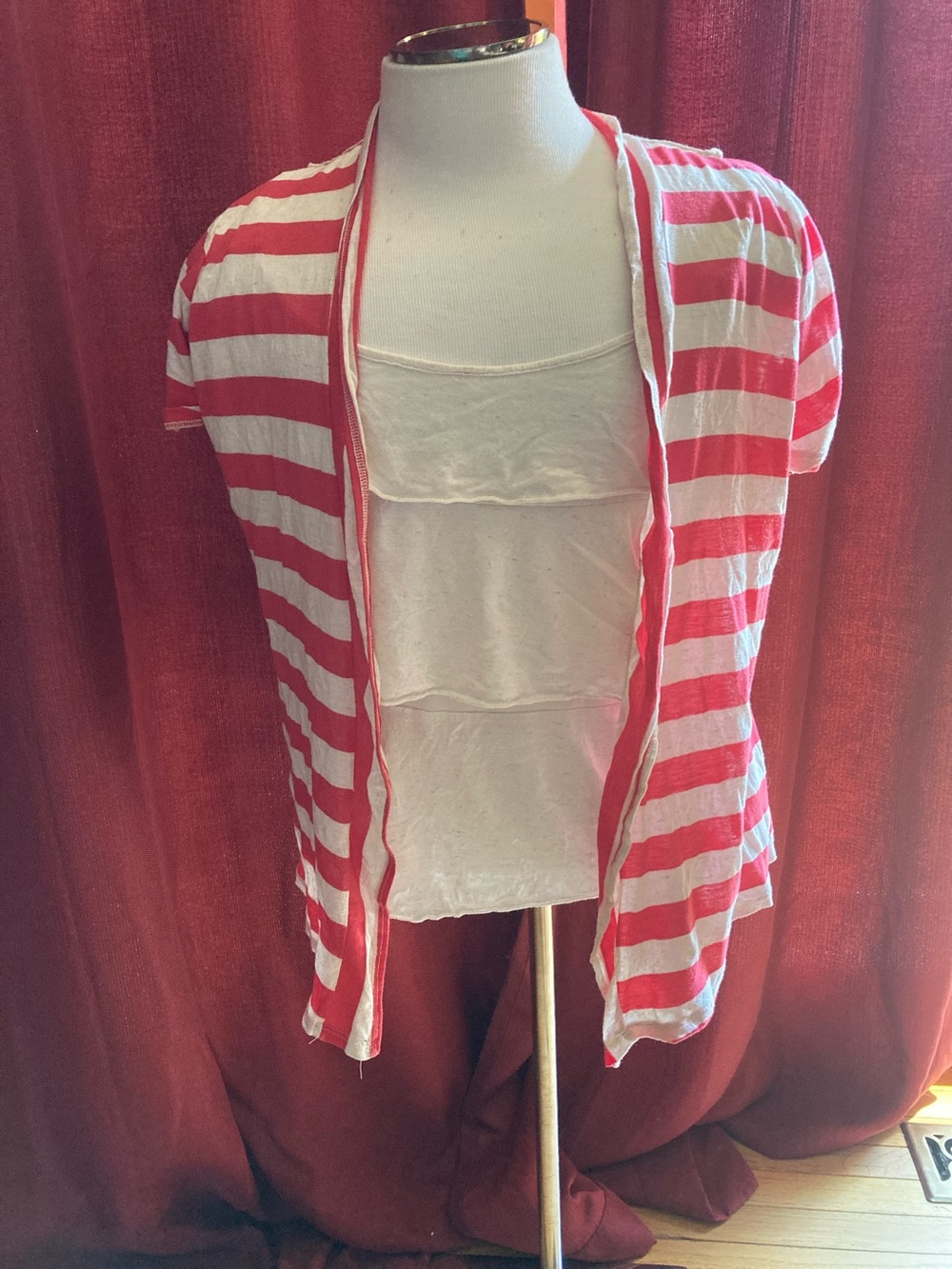Lavish Pink and White Striped Open Front Cardigan